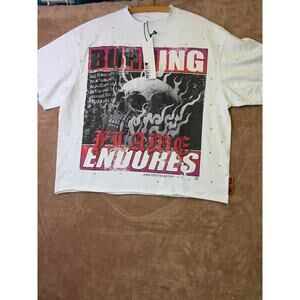 NWT First Row Burning Flames Rhinestone Tee - Size Large